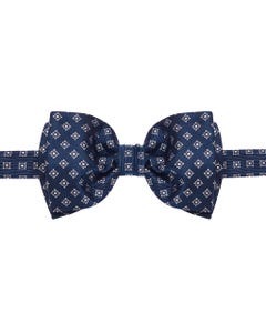 Knotted navy blue bow tie with micro-pattern, 100% silk_0