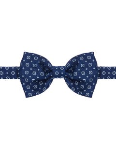Knotted navy blue bow tie with micro-pattern, 100% silk_0