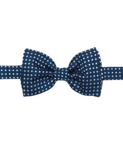 Blue knotted bow tie with polka dots, 100% silk_0