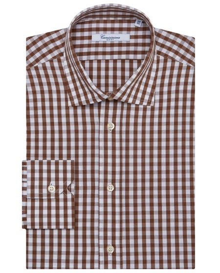 Fancy brown checkered shirt francese_0