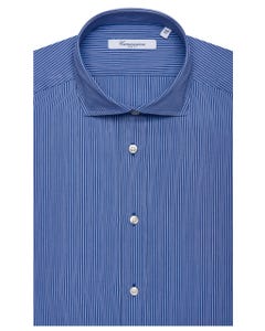 Blue patterned shirt with thin white stripes, new french collar, slim fit 103f - french_0