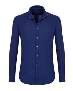 Trendy navy blue leno shirt, extra-slim with a shaped fit button down_0