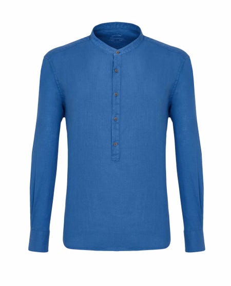 Camicia trendy blu in lino serafino_0