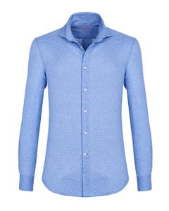 Trendy light-blue linen shirt with floral micro pattern, extra slim button down_0