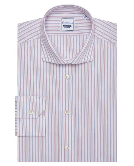 Fancy non iron striped light blue and red shirt francese_0