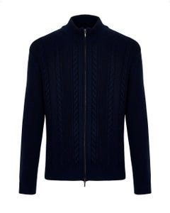 Pullover elegante con zip intera blu scuro, misto cachemire_0